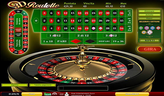 Area di gioco della 3D Roulette dello sviluppatore Playtech.