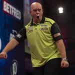 Michael van Gerwen puts on his crazy face.