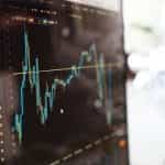 A monitor displaying a chart of a stock on a financial market.