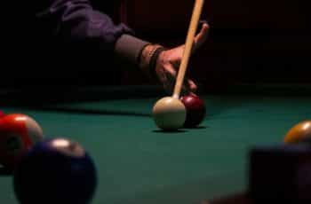 Snooker balls on a green table.